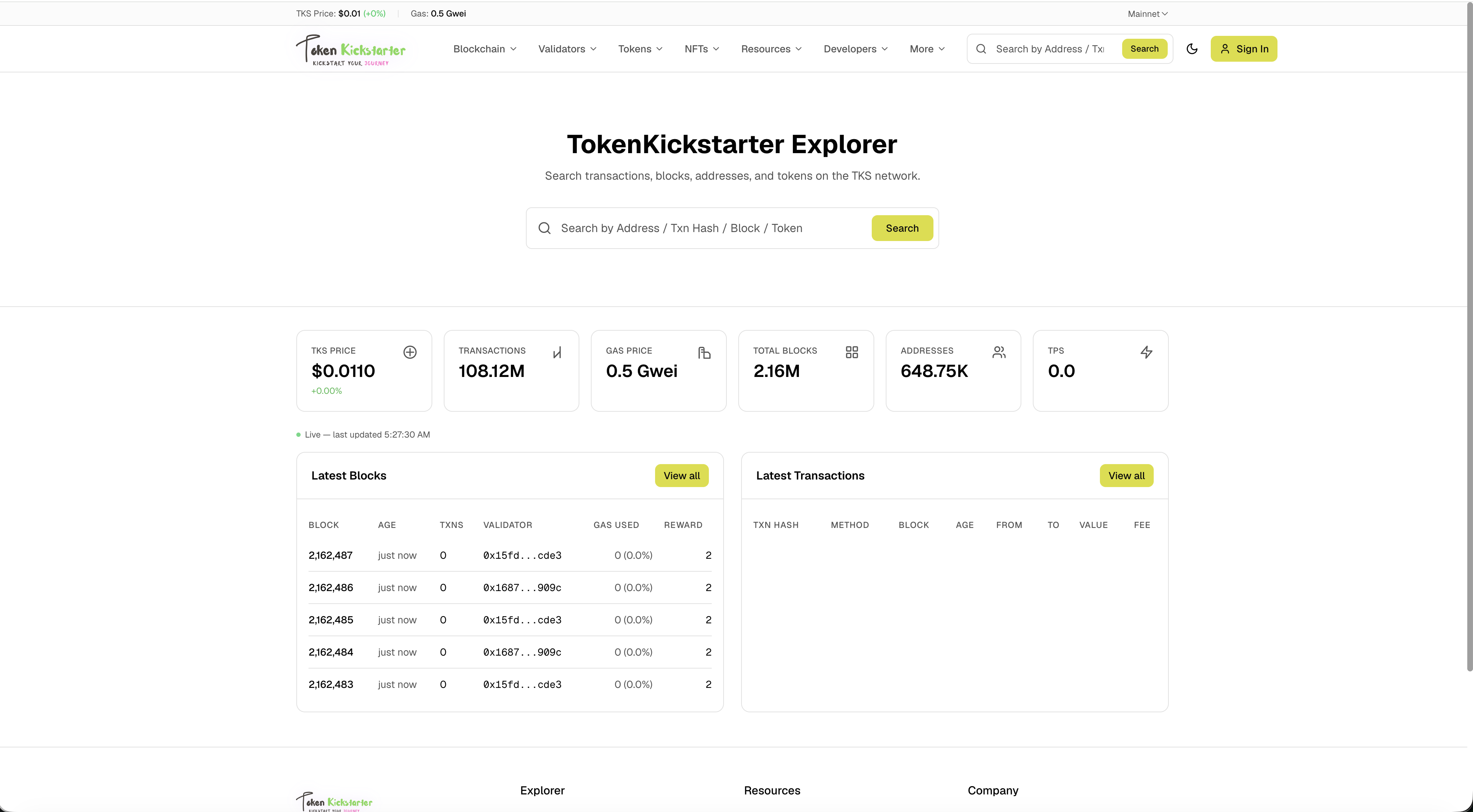 TKSScan — TKS Blockchain Explorer Dashboard